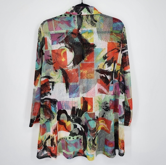 Ali Miles Button Down Sheer Shirt Art To Wear Abstract Colorful Large - Picture 4 of 9